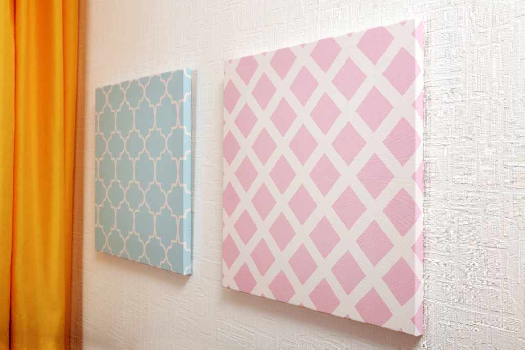 Pink and blue pictures on the wall to decorate your static caravan with a splash of colour and personality.