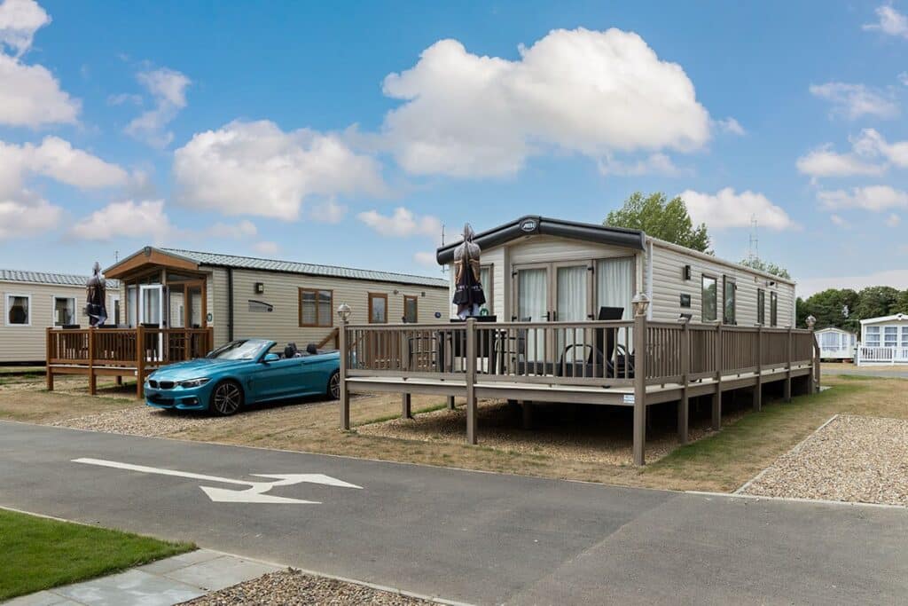 A static caravan at Tingdene Caldecott Hall Country Park in Norfolk, showing the kind of holiday home you can get when buying a static caravan.