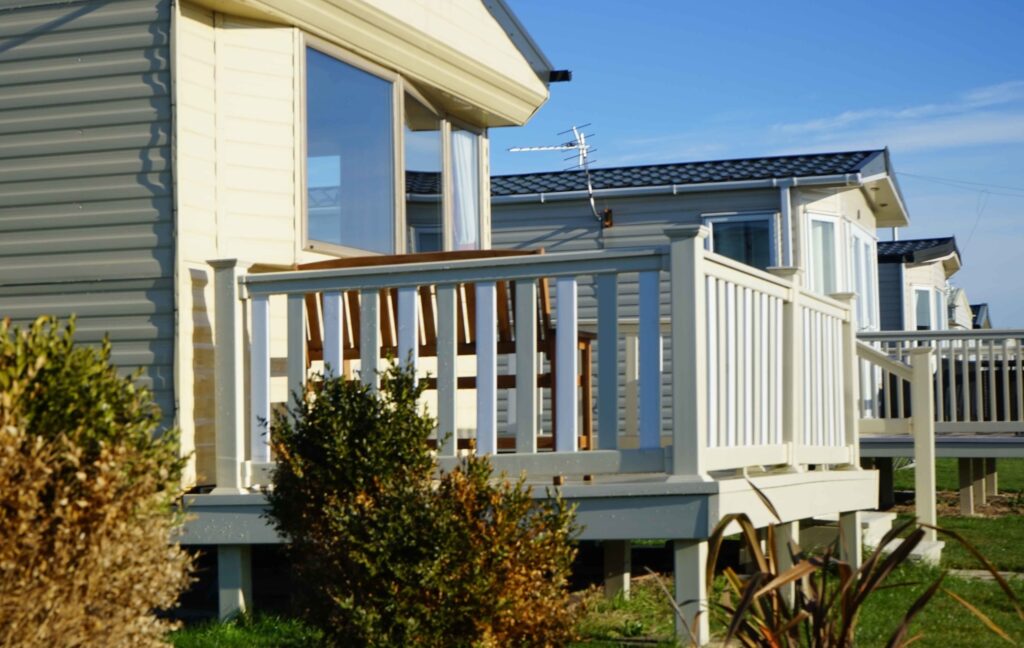 Row of holiday homes lined up at Mablethorpe Chalet & Caravan Park.