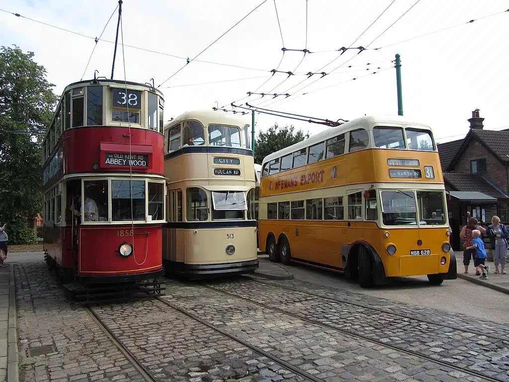 Vintage trams and buses at the East Anglia Transport Museum