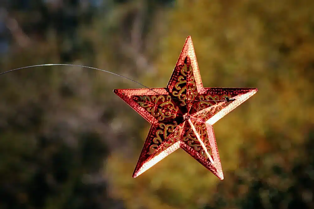 Red Christmas star ornament.