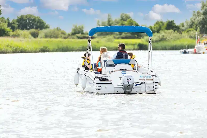 Family using boat on the Broads
