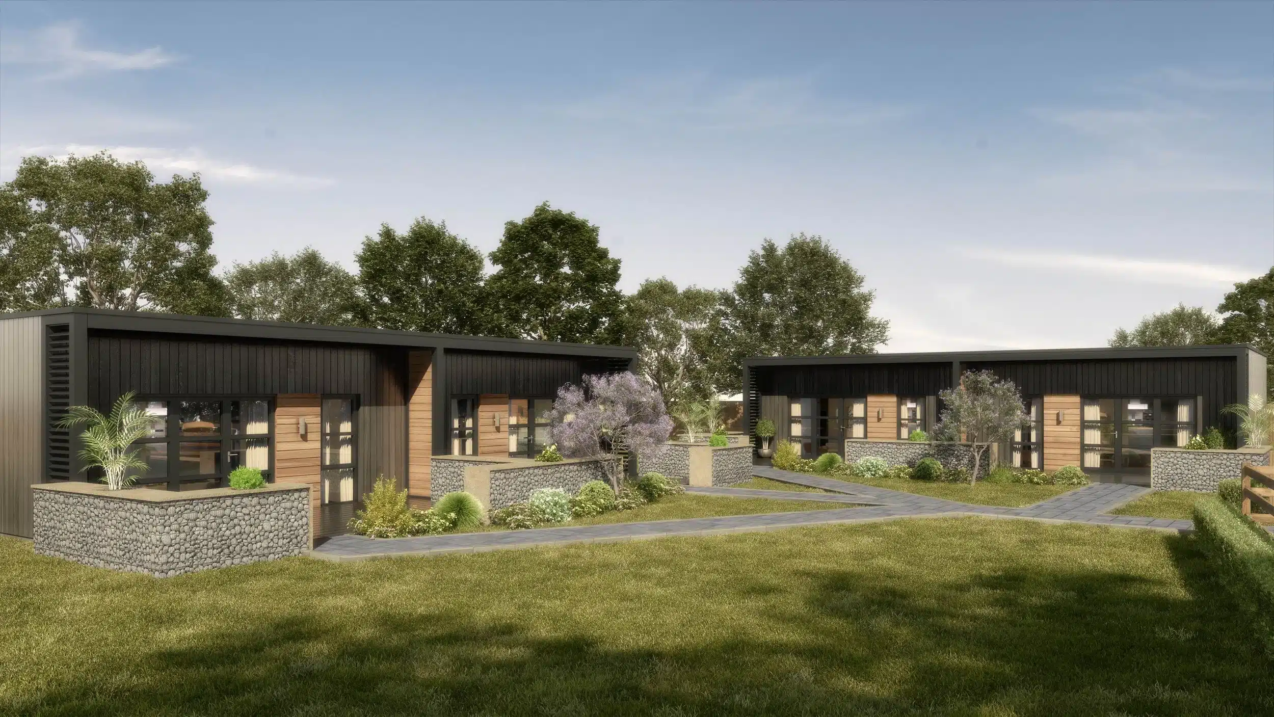 CGI image of semi-detached holiday homes at Caldecott Hall Country Park