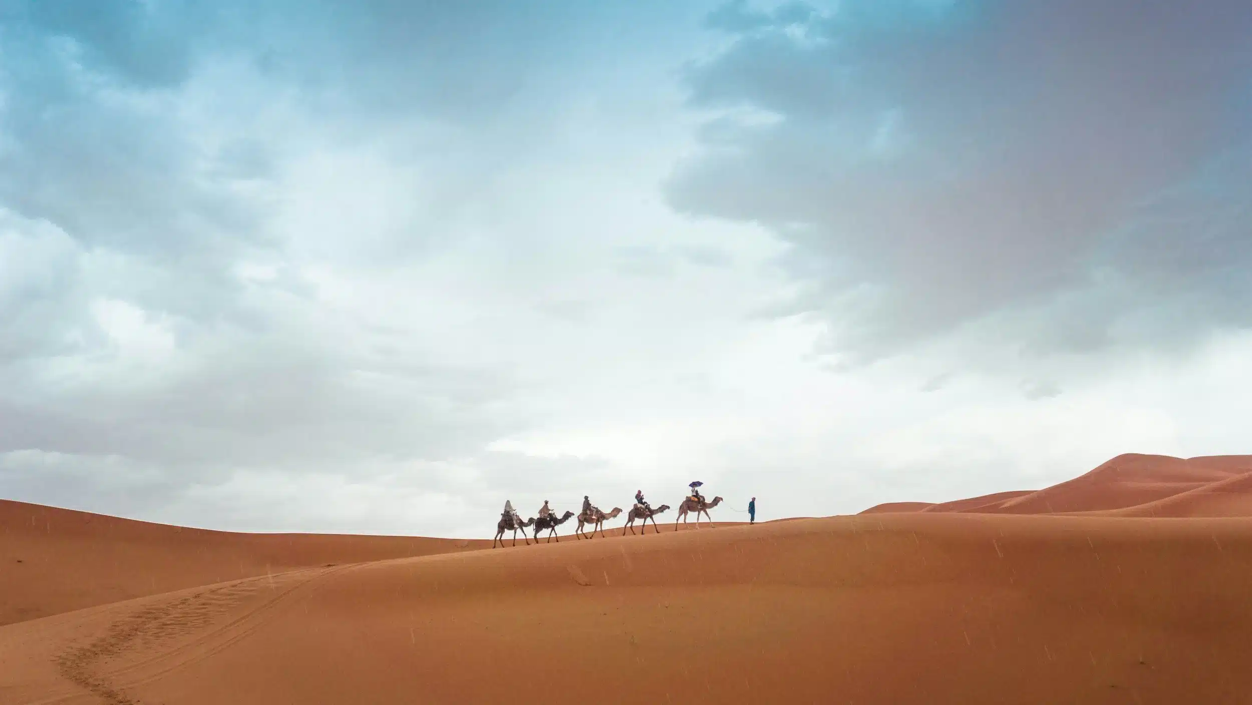 People traveling by camel in the desert, illustrating the history of UK holiday homes